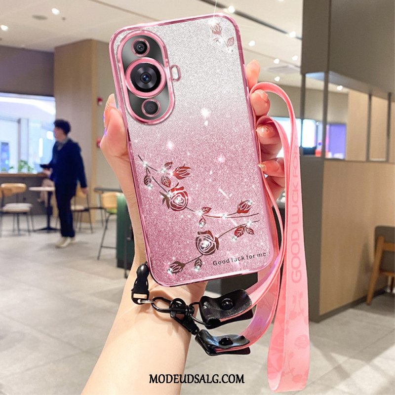 Cover Huawei Nova 12s Telefon Etui Blomster Og Rhinsten Med Kadem-strop