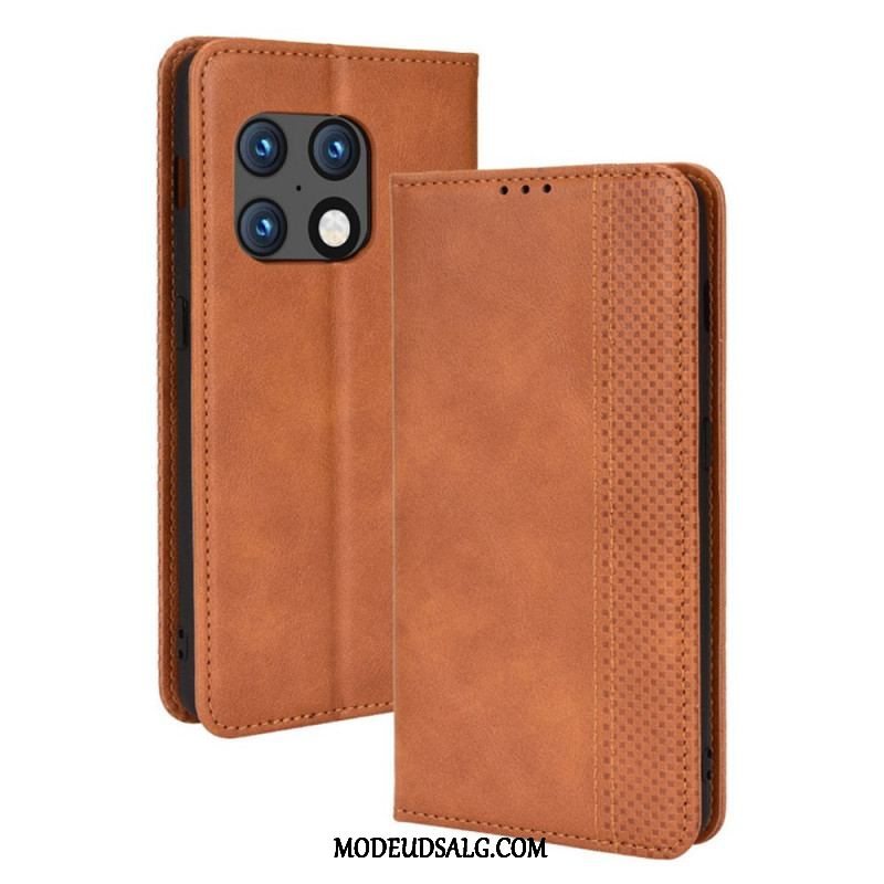 Cover OnePlus 10 Pro 5G Flip Cover Stiliseret Vintage Lædereffekt