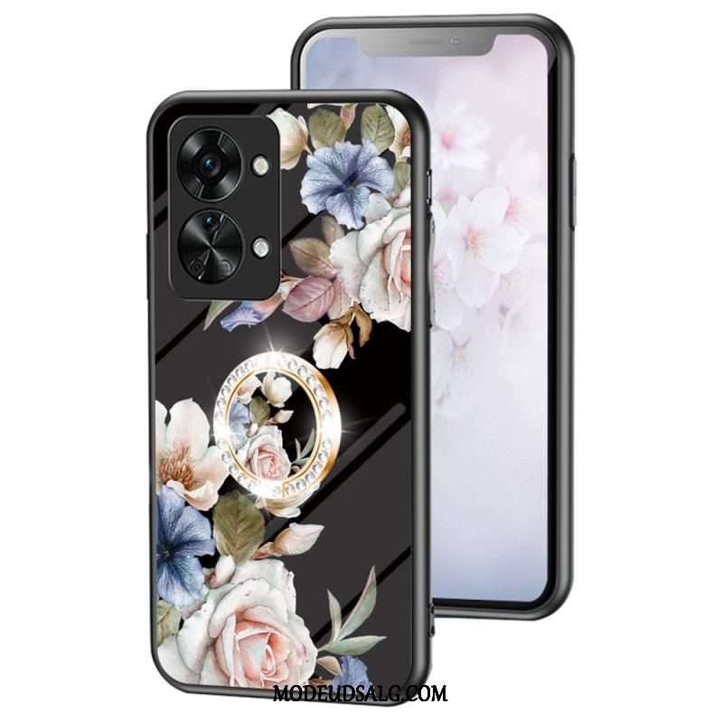 Cover OnePlus Nord 2T 5G Hærdet Glas Blomster Ring Diamanter