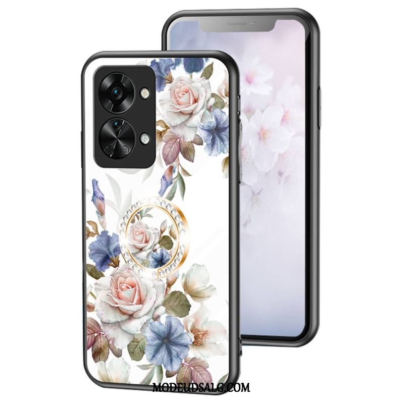 Cover OnePlus Nord 2T 5G Hærdet Glas Blomster Ring Diamanter