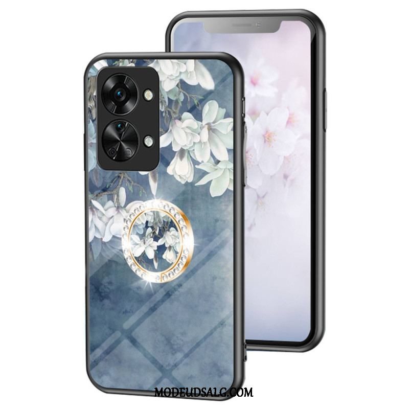 Cover OnePlus Nord 2T 5G Hærdet Glas Blomster Ring Diamanter