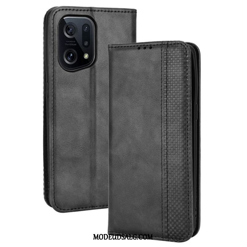 Cover Oppo Find X5 Flip Cover Stiliseret Vintage Lædereffekt