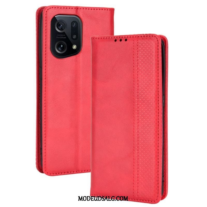 Cover Oppo Find X5 Flip Cover Stiliseret Vintage Lædereffekt