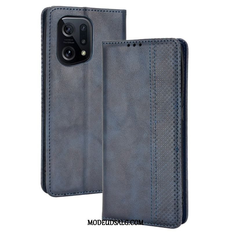 Cover Oppo Find X5 Flip Cover Stiliseret Vintage Lædereffekt