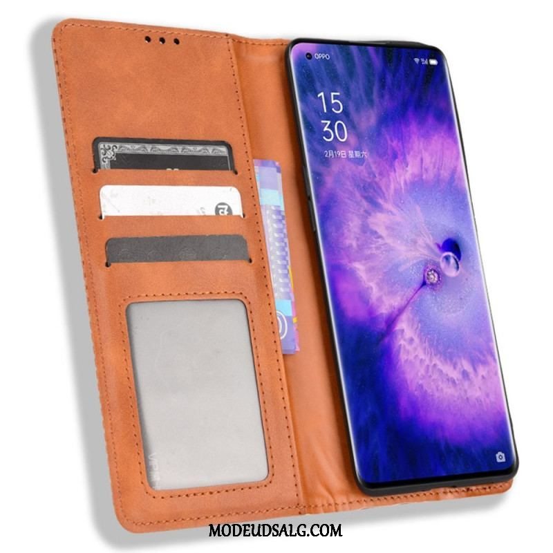 Cover Oppo Find X5 Flip Cover Stiliseret Vintage Lædereffekt