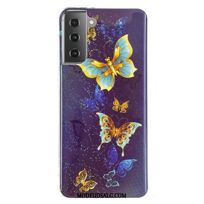 Cover Samsung Galaxy S21 5G Fluorescerende Sommerfugle-serien