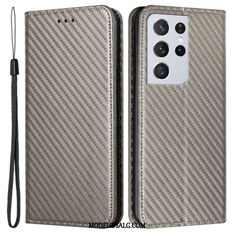 Cover Samsung Galaxy S21 Ultra 5G Med Snor Flip Cover Kulfiberrem