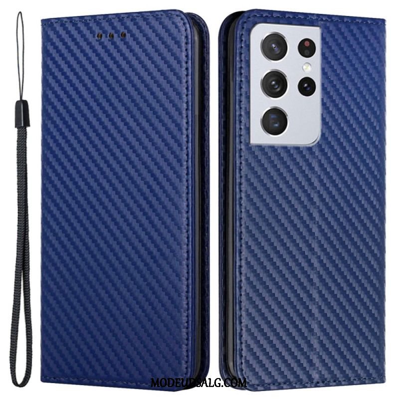 Cover Samsung Galaxy S21 Ultra 5G Med Snor Flip Cover Kulfiberrem