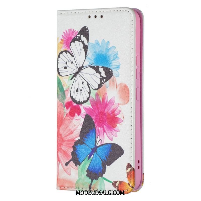 Cover Samsung Galaxy S22 5G Flip Cover Farverige Sommerfugle