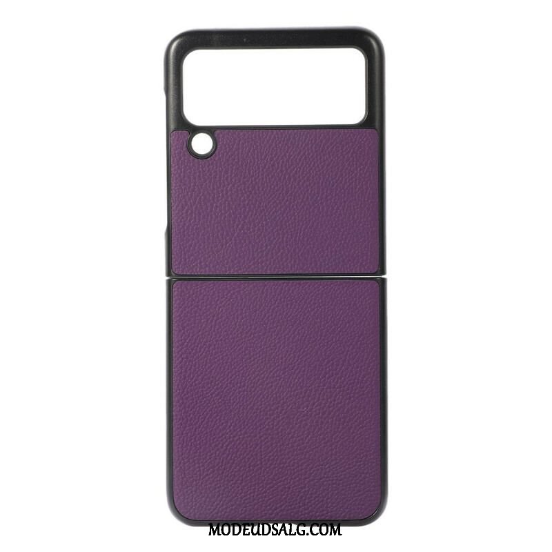 Cover Samsung Galaxy Z Flip 3 5G Flip Cover Ægte Litchi Læder