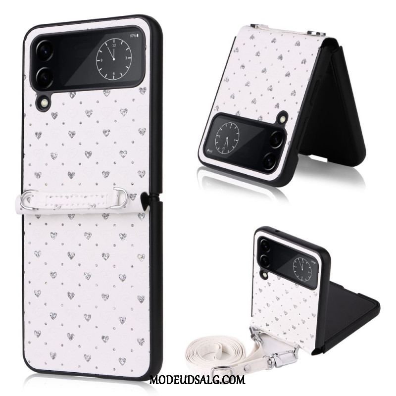 Cover Samsung Galaxy Z Flip 4 Flip Cover Flere Hjerter Og Skulderrem