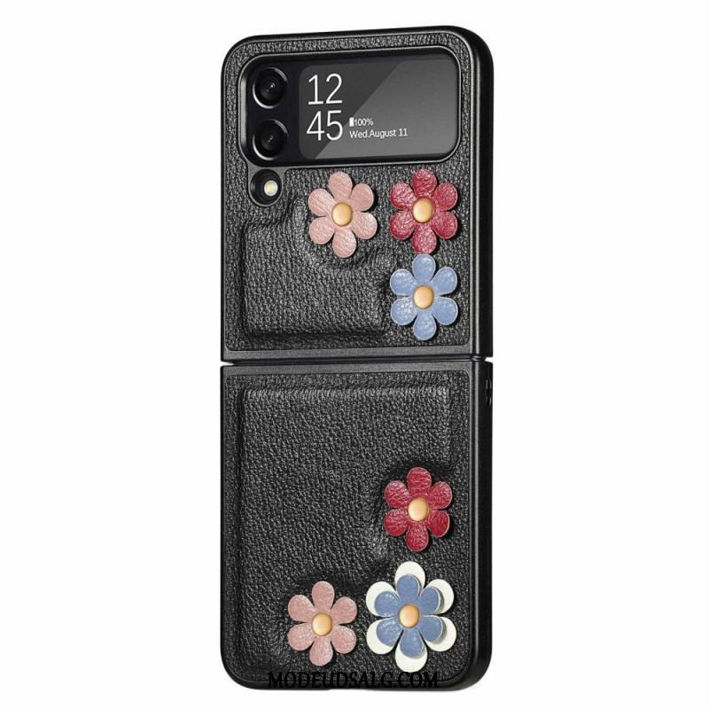 Cover Samsung Galaxy Z Flip 4 Flip Cover Imiteret Læder Blomster