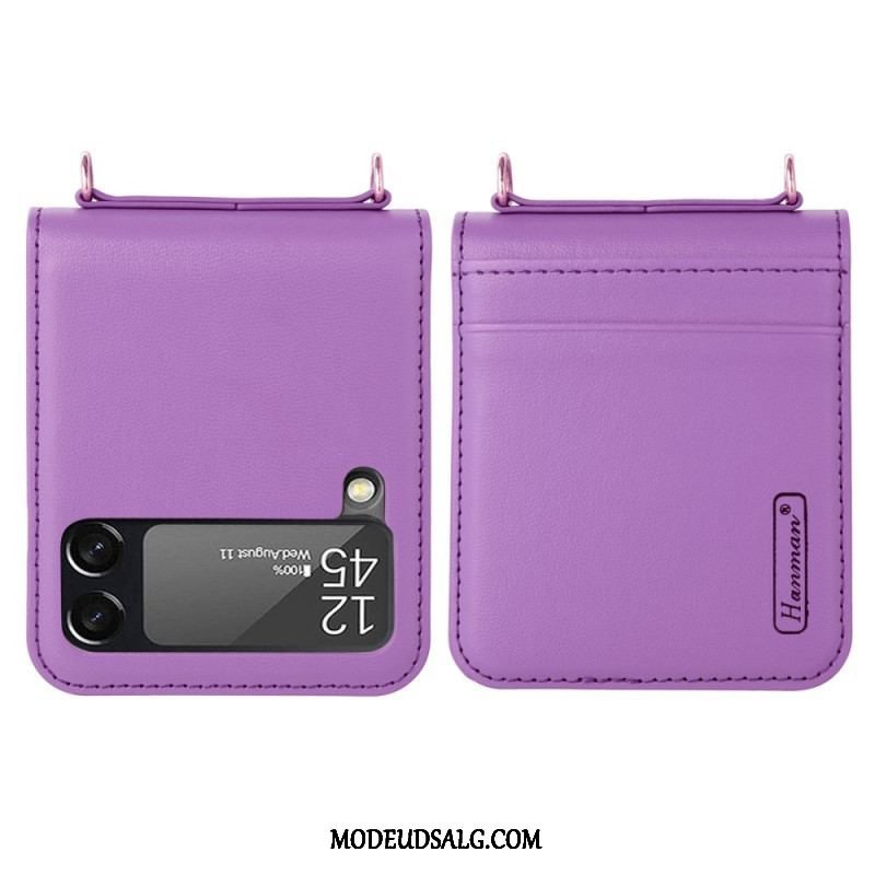 Cover Samsung Galaxy Z Flip 4 Flip Cover Læderstil Med Rem