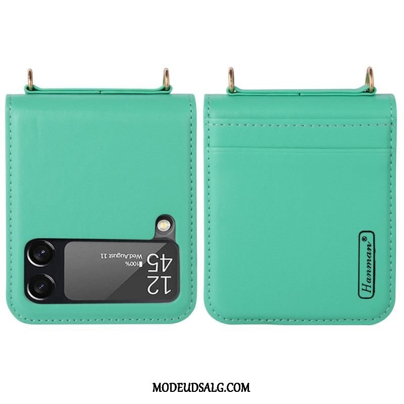 Cover Samsung Galaxy Z Flip 4 Flip Cover Læderstil Med Rem