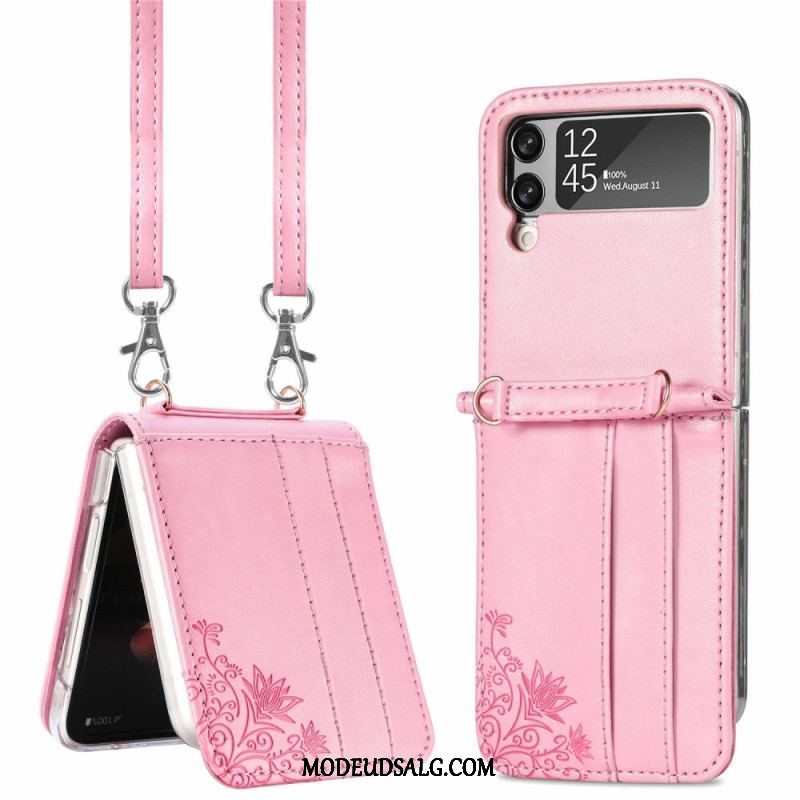 Cover Samsung Galaxy Z Flip 4 Flip Cover Skulderrem Blomster