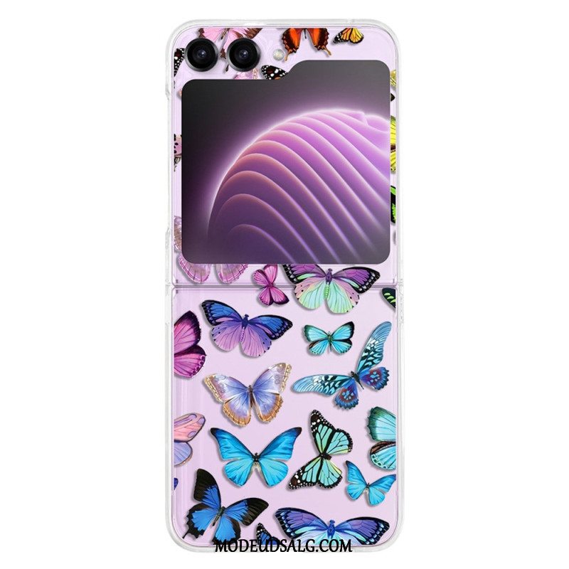 Cover Samsung Galaxy Z Flip 5 Gennemsigtige Farverige Sommerfugle