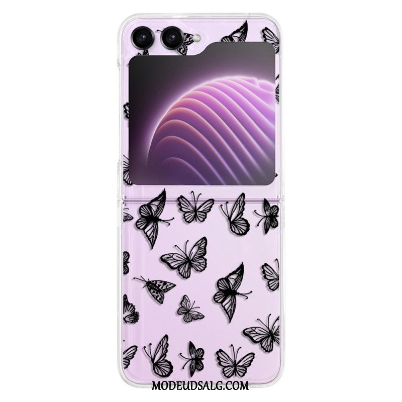 Cover Samsung Galaxy Z Flip 5 Gennemsigtige Sorte Eller Hvide Sommerfugle