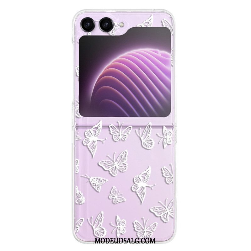 Cover Samsung Galaxy Z Flip 5 Gennemsigtige Sorte Eller Hvide Sommerfugle