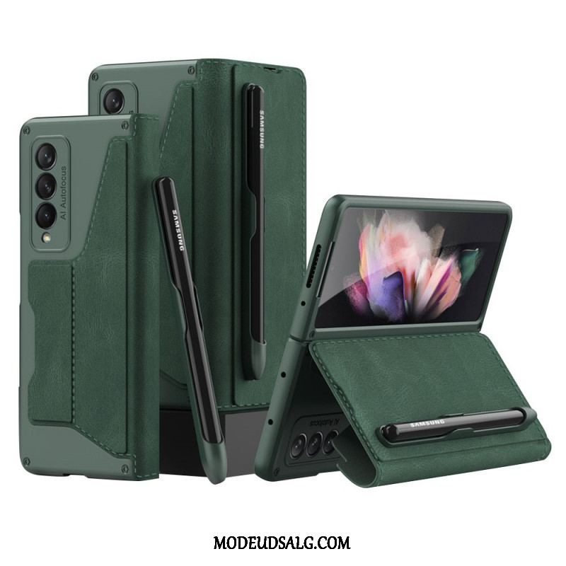 Cover Samsung Galaxy Z Fold 3 5G Flip Cover Gkk Stylus Holder I Imiteret Læder