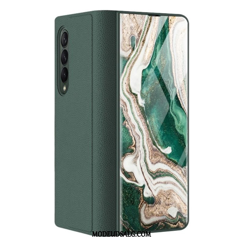 Cover Samsung Galaxy Z Fold 3 5G Flip Cover Marmoreffekt Hærdet Glas