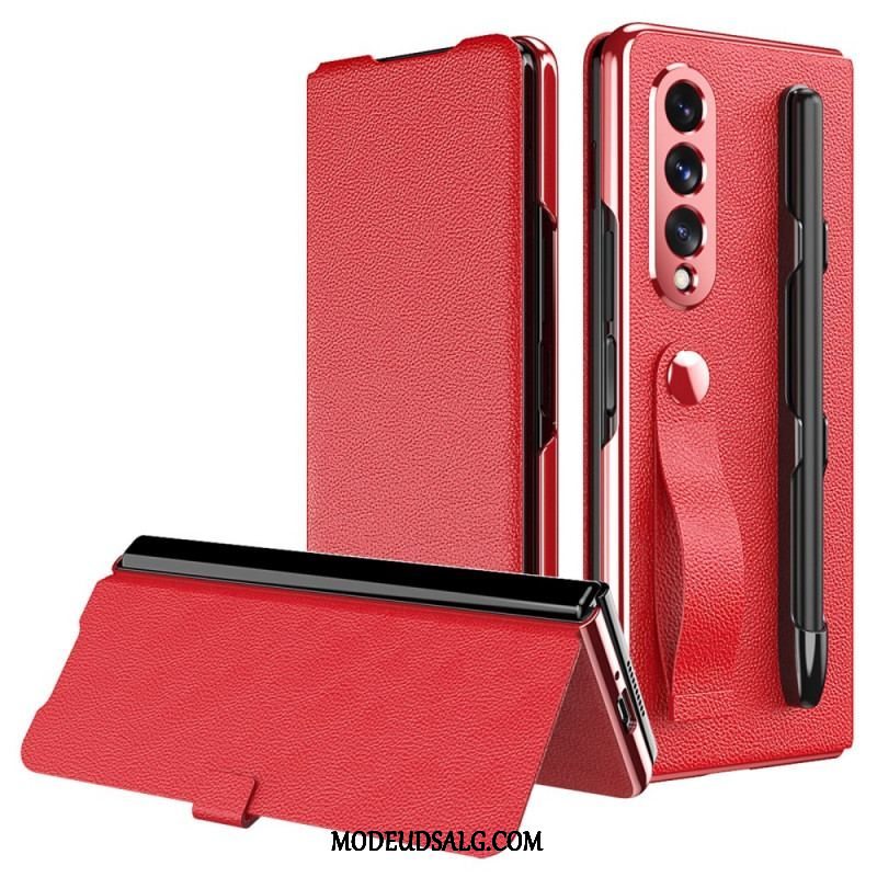 Cover Samsung Galaxy Z Fold 3 5G Flip Cover Style Litchi Læder Stylus Holder Og Rem