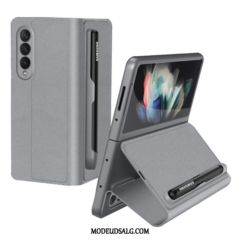 Cover Samsung Galaxy Z Fold 3 5G Flip Cover Stylusholder I Imiteret Læder