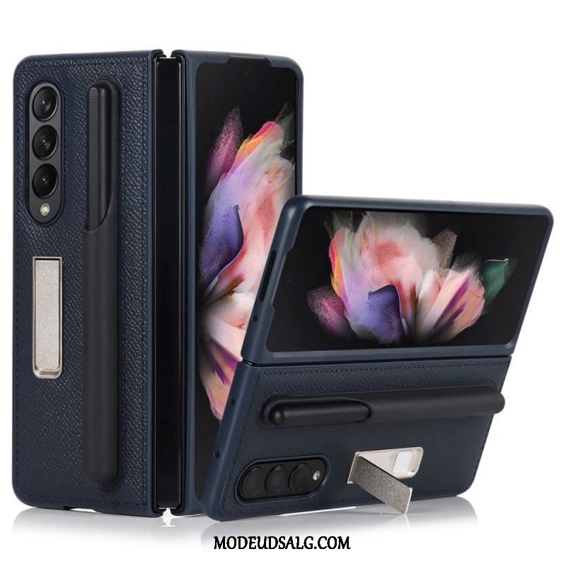 Cover Samsung Galaxy Z Fold 3 5G Stativ Og Stylusholder I Ægte Læder