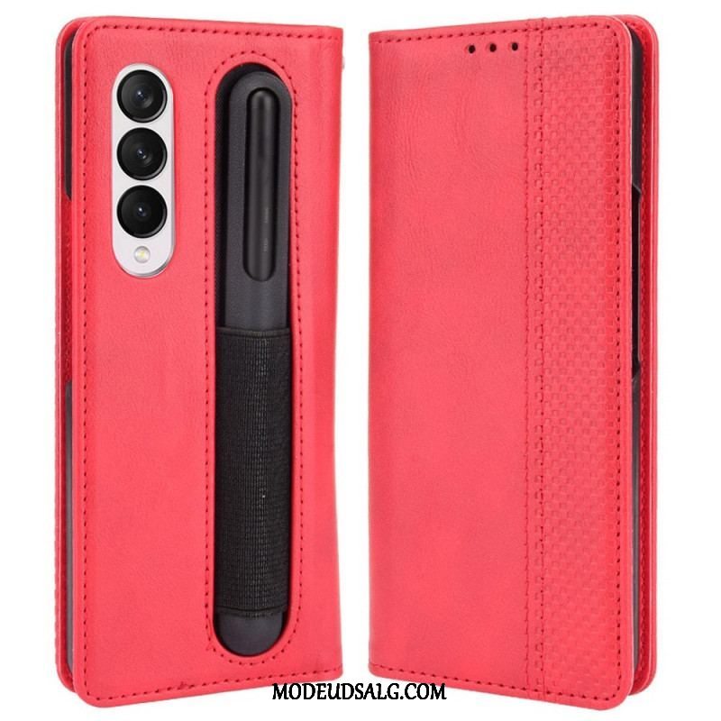 Cover Samsung Galaxy Z Fold 4 Flip Cover Retro Pen Opbevaring