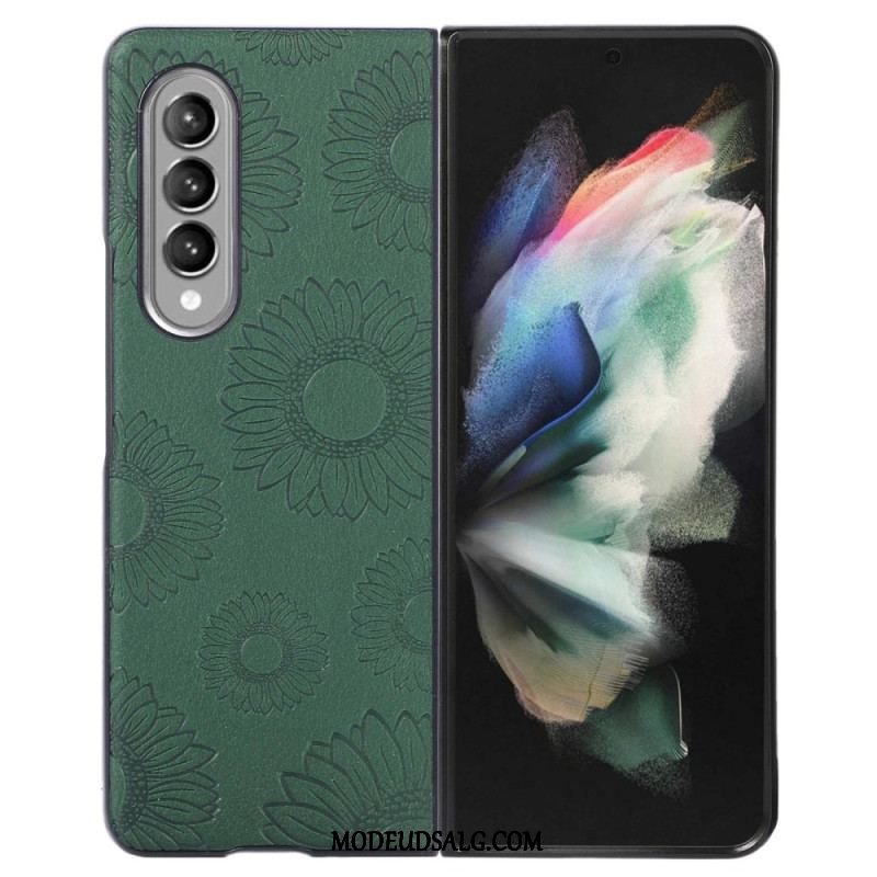 Cover Samsung Galaxy Z Fold 4 Imiteret Læderbelagt Solsikkemønster