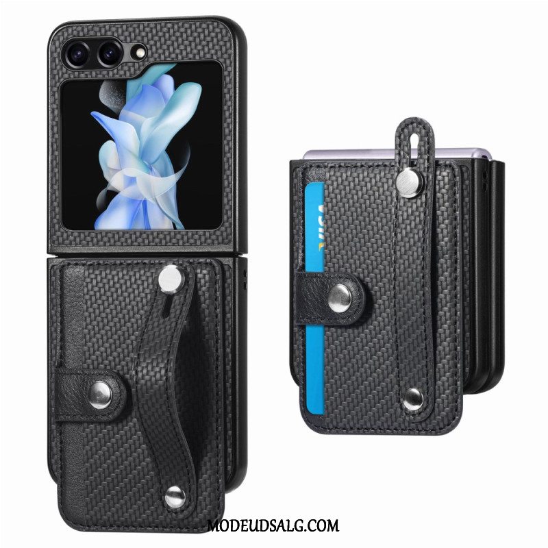 Cover Til Samsung Galaxy Z Flip 5 Carbon Fiber Card Holder Og Rem