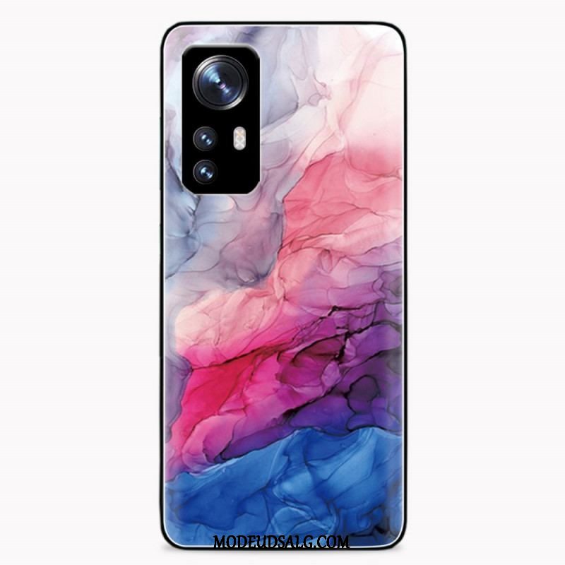 Cover Xiaomi 12 / 12X Akvarel Marmor Hærdet Glas