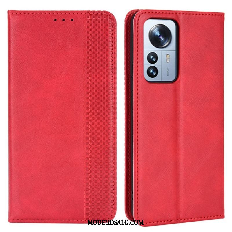 Cover Xiaomi 12 Pro Flip Cover Stiliseret Vintage Lædereffekt