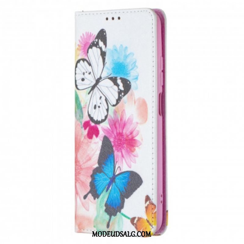 Cover Xiaomi Redmi Note 10 / 10S Flip Cover Farverige Sommerfugle