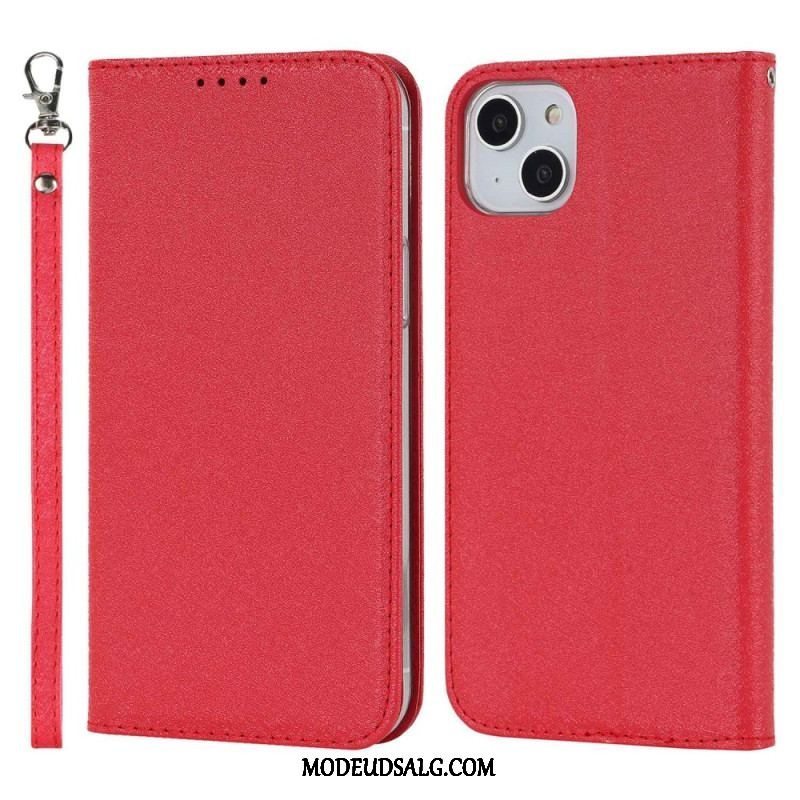 Cover iPhone 14 Med Snor Flip Cover Strappy Silke