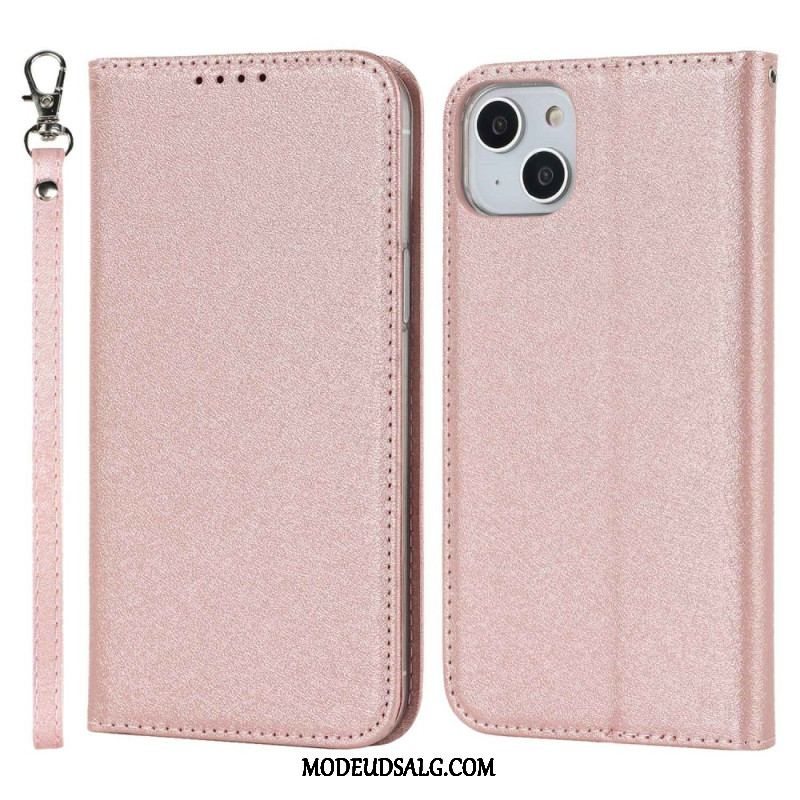 Cover iPhone 14 Med Snor Flip Cover Strappy Silke