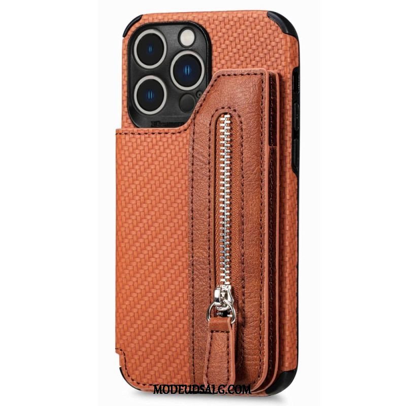 Cover iPhone 14 Pro Punge Etui Carbon Fiber Tegnebog Og Stativ