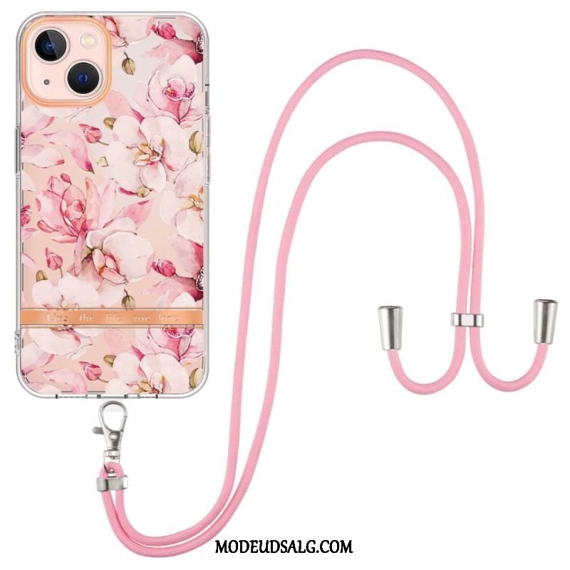 Cover iPhone 15 Plus Med Snor Cordon Blomster