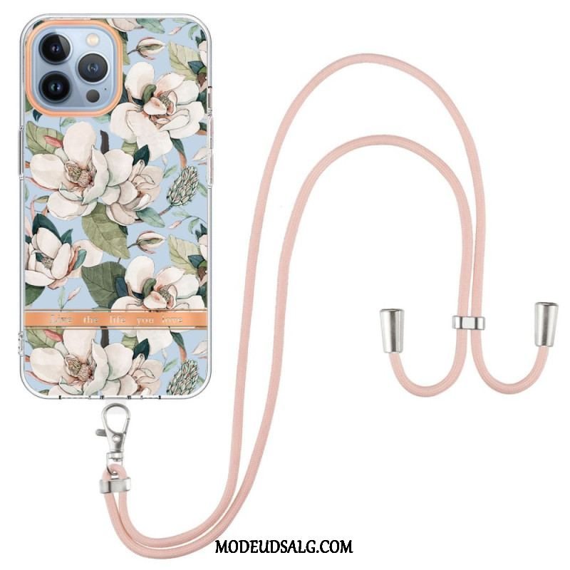 Cover iPhone 15 Pro Max Med Snor Cordon Blomster