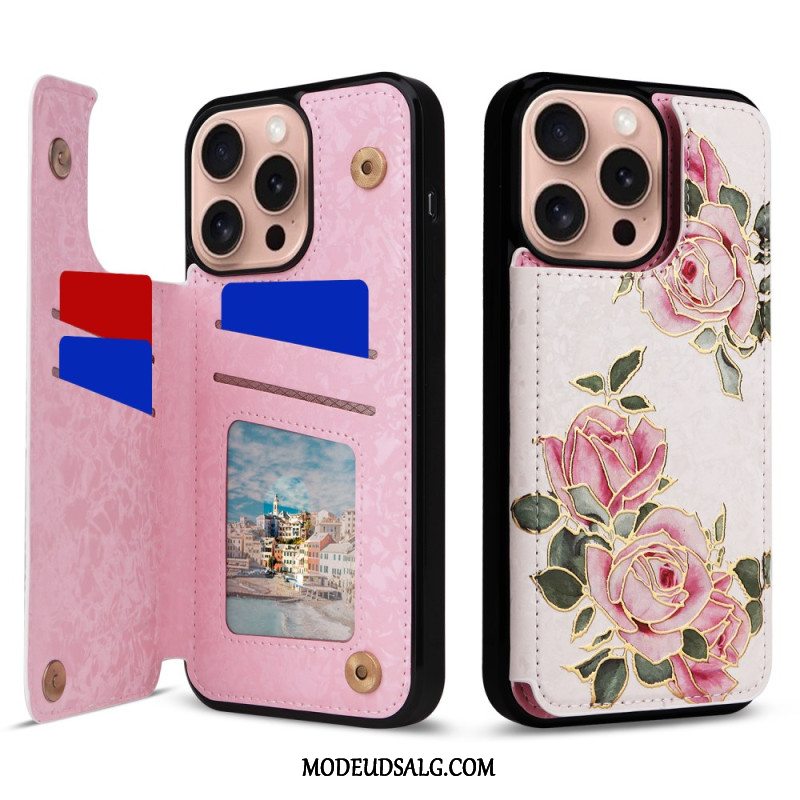 Cover iPhone 16 Pro Kortholder Og Blomster Rfid-beskyttelse