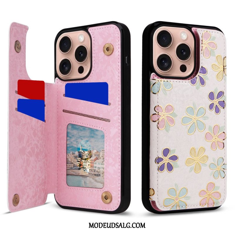 Cover iPhone 16 Pro Kortholder Og Blomster Rfid-beskyttelse