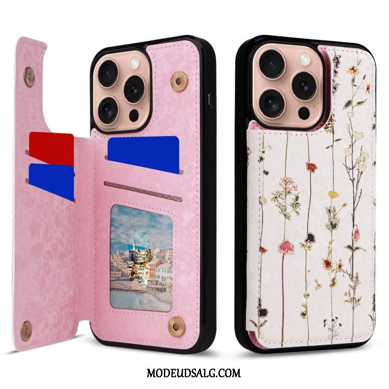 Cover iPhone 16 Pro Kortholder Og Blomster Rfid-beskyttelse