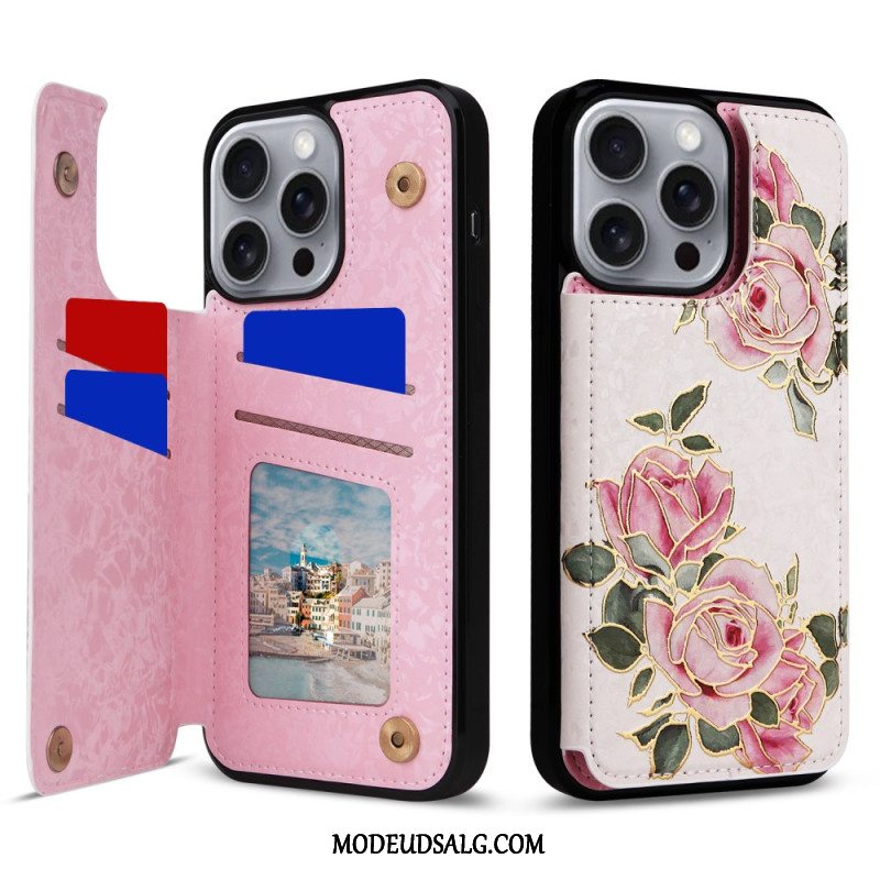 Cover iPhone 16 Pro Max Telefon Etui Rfid-blokerende Blomsterkortholder