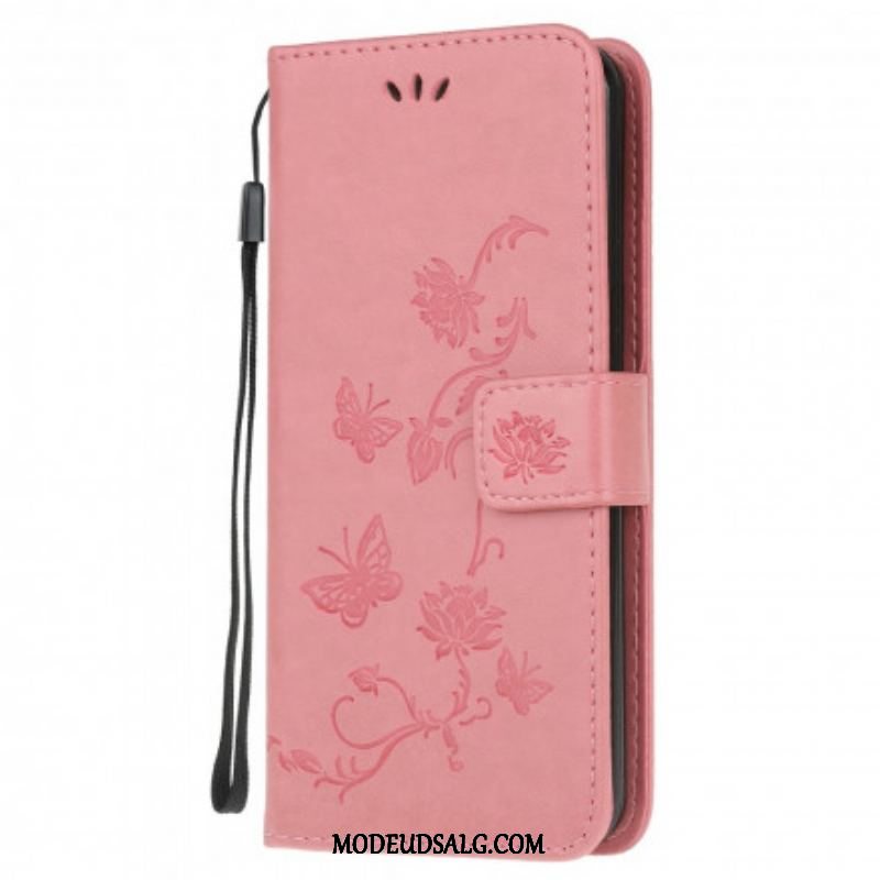 Flip Cover Moto G100 Med Snor Thong Sommerfugle Og Blomster