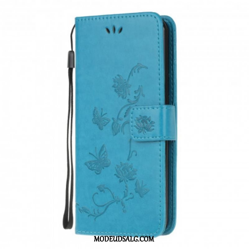 Flip Cover Moto G100 Med Snor Thong Sommerfugle Og Blomster