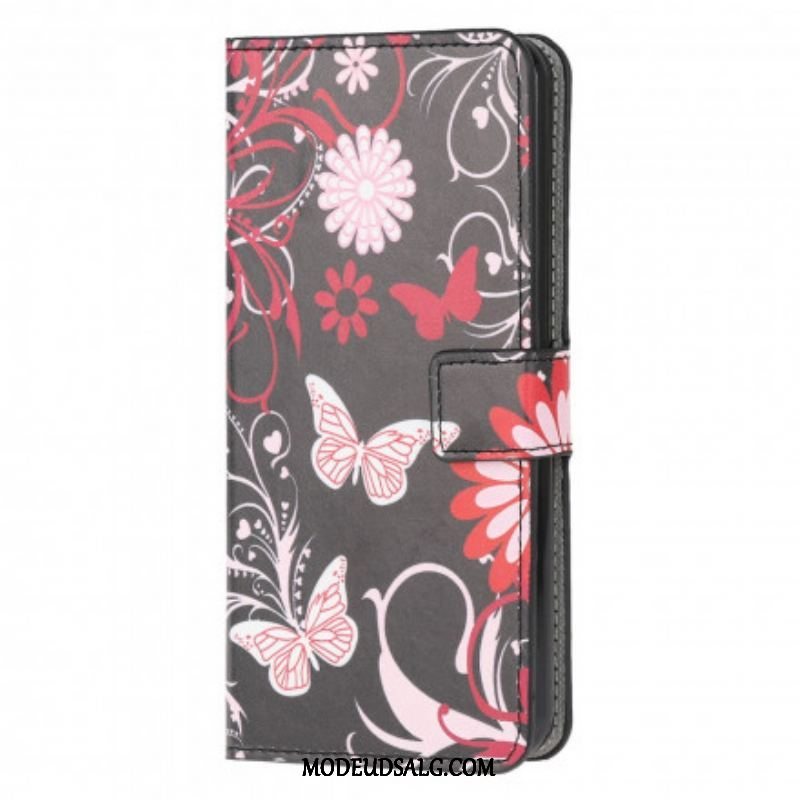 Flip Cover Moto G50 Sommerfugle Og Blomster