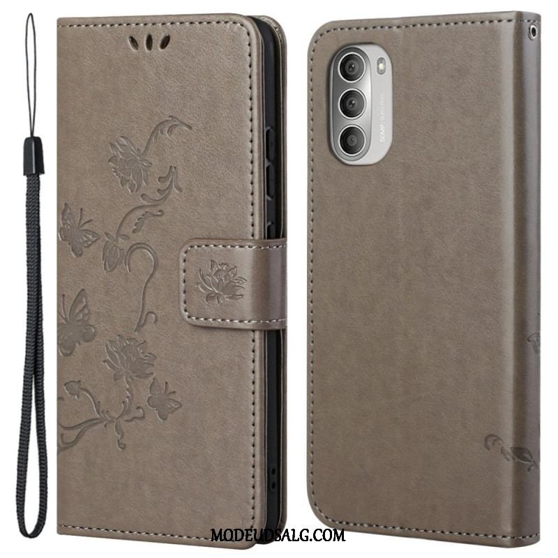 Flip Cover Moto G51 5G Asiatiske Sommerfugle Og Blomster