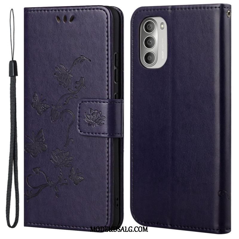 Flip Cover Moto G51 5G Asiatiske Sommerfugle Og Blomster