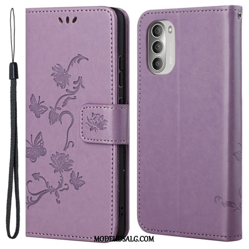 Flip Cover Moto G51 5G Asiatiske Sommerfugle Og Blomster