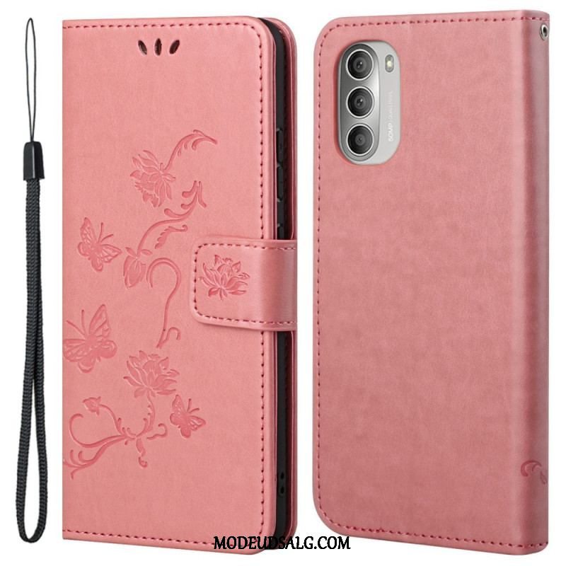 Flip Cover Moto G51 5G Asiatiske Sommerfugle Og Blomster