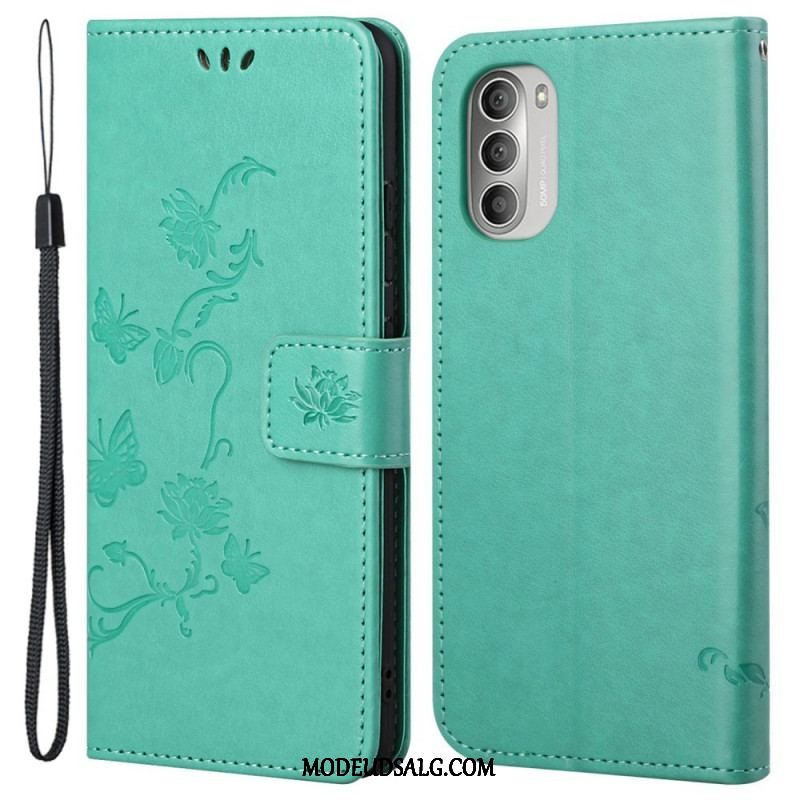 Flip Cover Moto G51 5G Asiatiske Sommerfugle Og Blomster